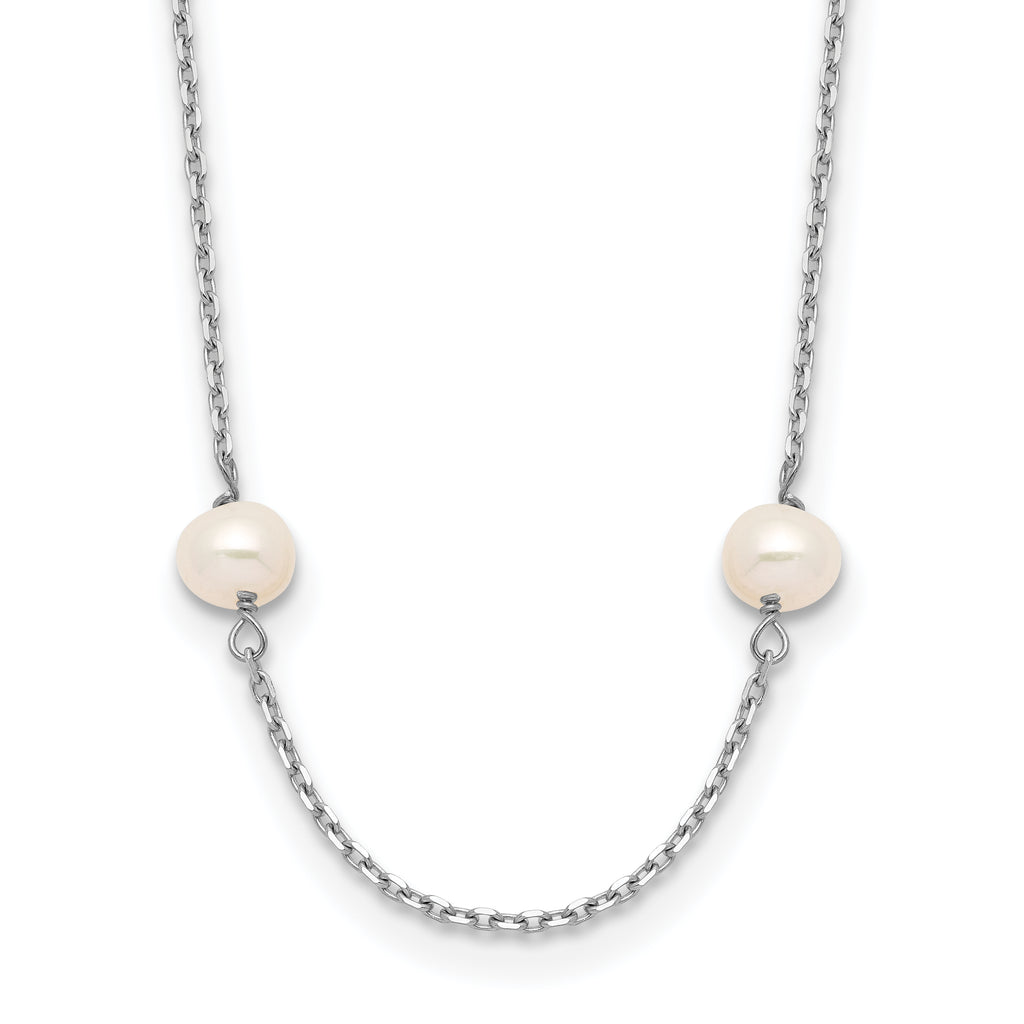 14K White Gold 4-5mm White Near Round Freshwater Cultured Pearl 8-station 18 inch Necklace
