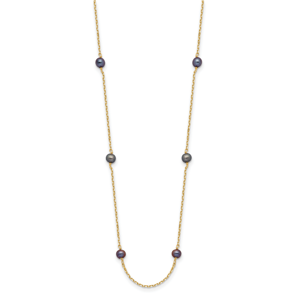 14k 5-6mm Black Near Round Freshwater Cultured Pearl 9-station 16 inch Necklace