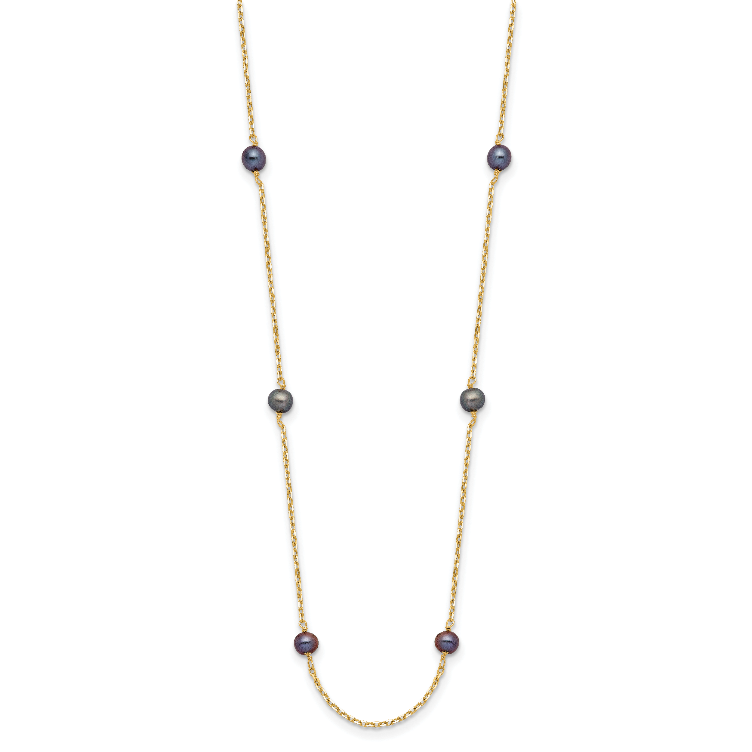 14k 5-6mm Black Near-Round Freshwater Cultured Pearl 9-Station 18 inch Necklace