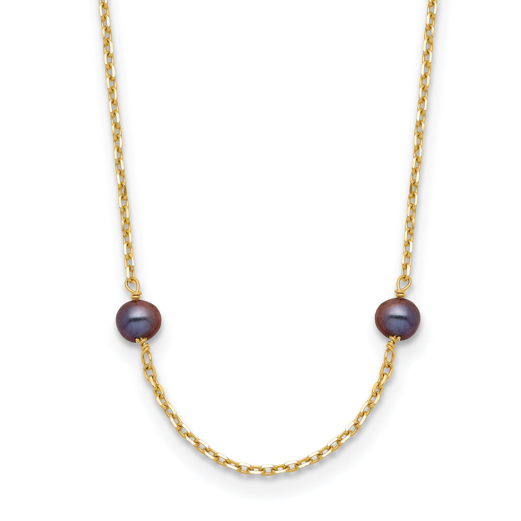 14k 5-6mm Black Near Round Freshwater Cultured Pearl 9-station 16 inch Necklace
