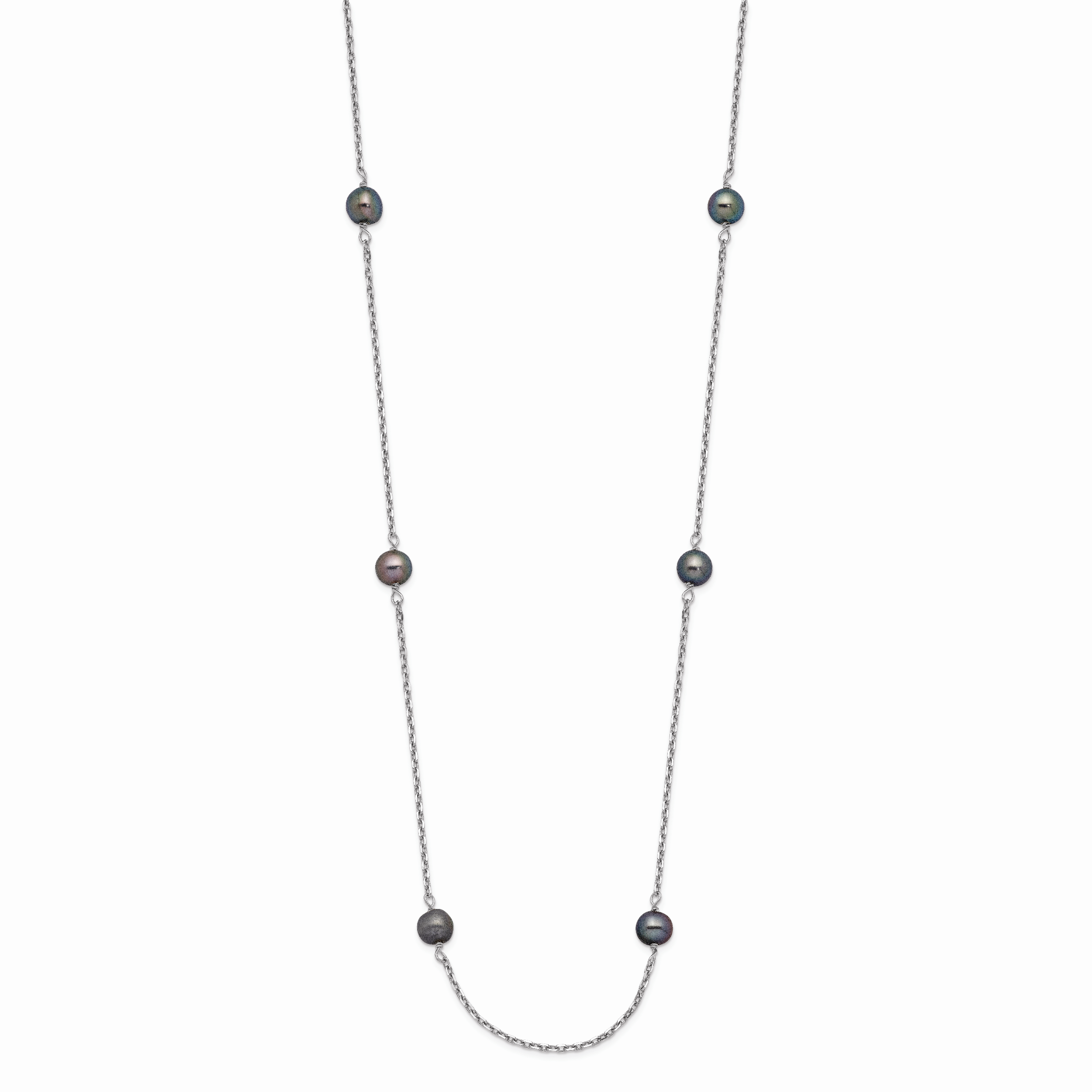 14k White Gold 4-5mm Black Near-Round Freshwater Cultured Pearl 8-Station Necklace