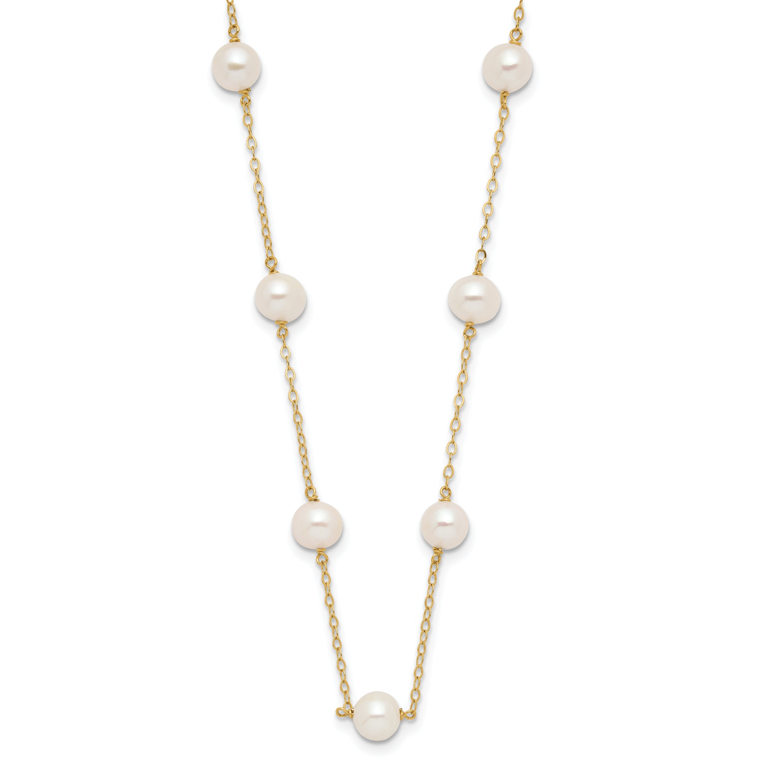 14K 5.5-6.5mm White Near Round Freshwater Cultured Pearl 12-station 18 inch Necklace