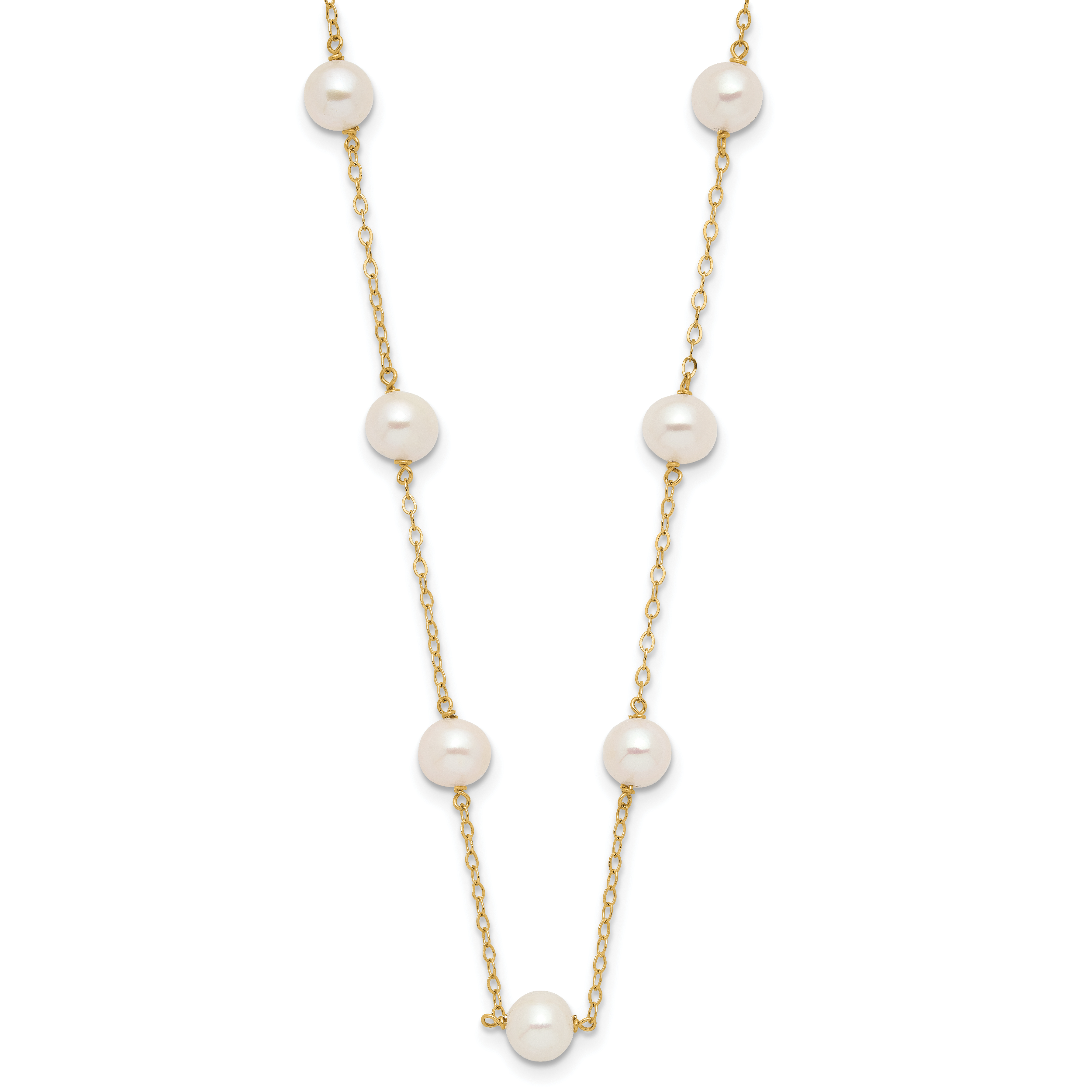 14K 5.5-6.5mm White Near Round Freshwater Cultured Pearl 12-station 18 inch Necklace Secondary image