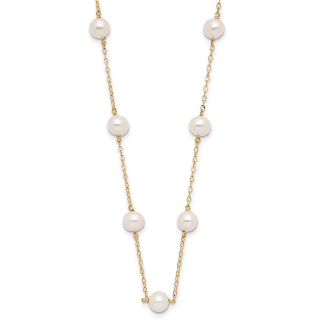 14K 5.5-6.5mm White Near Round Freshwater Cultured Pearl 12-station 18 inch Necklace