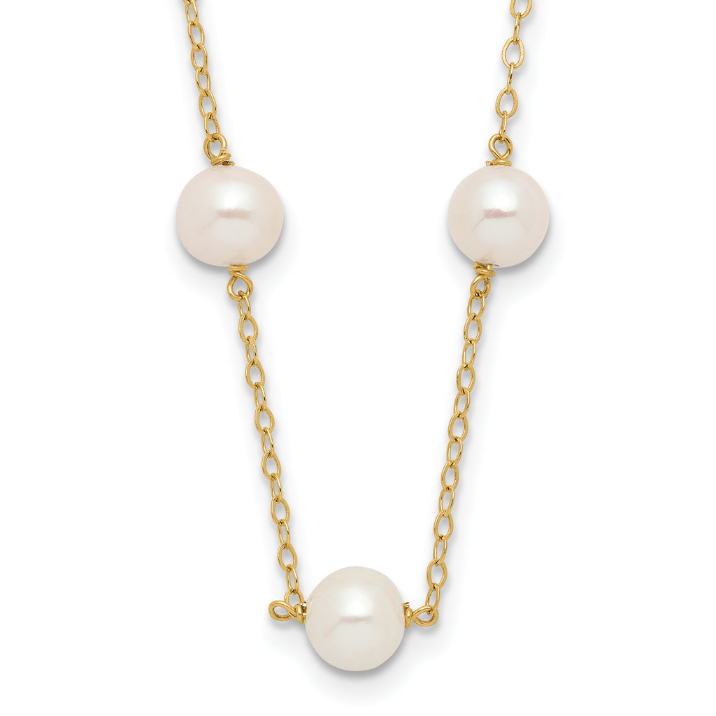 14K 5.5-6.5mm White Near Round Freshwater Cultured Pearl 12-station 18 inch Necklace