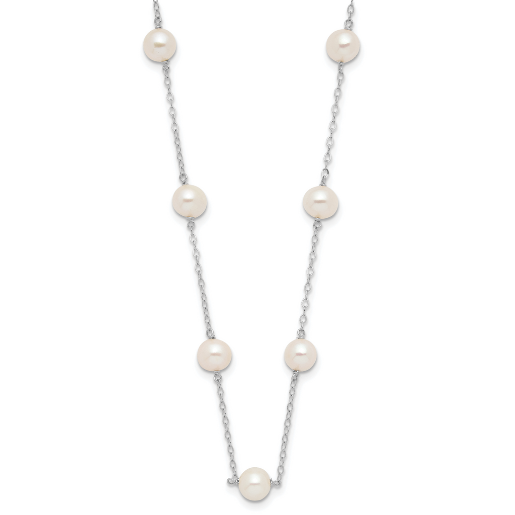 14k White Gold 5.5-6.5mm Near Round White Freshwater Cultured Pearl 12-station Necklace