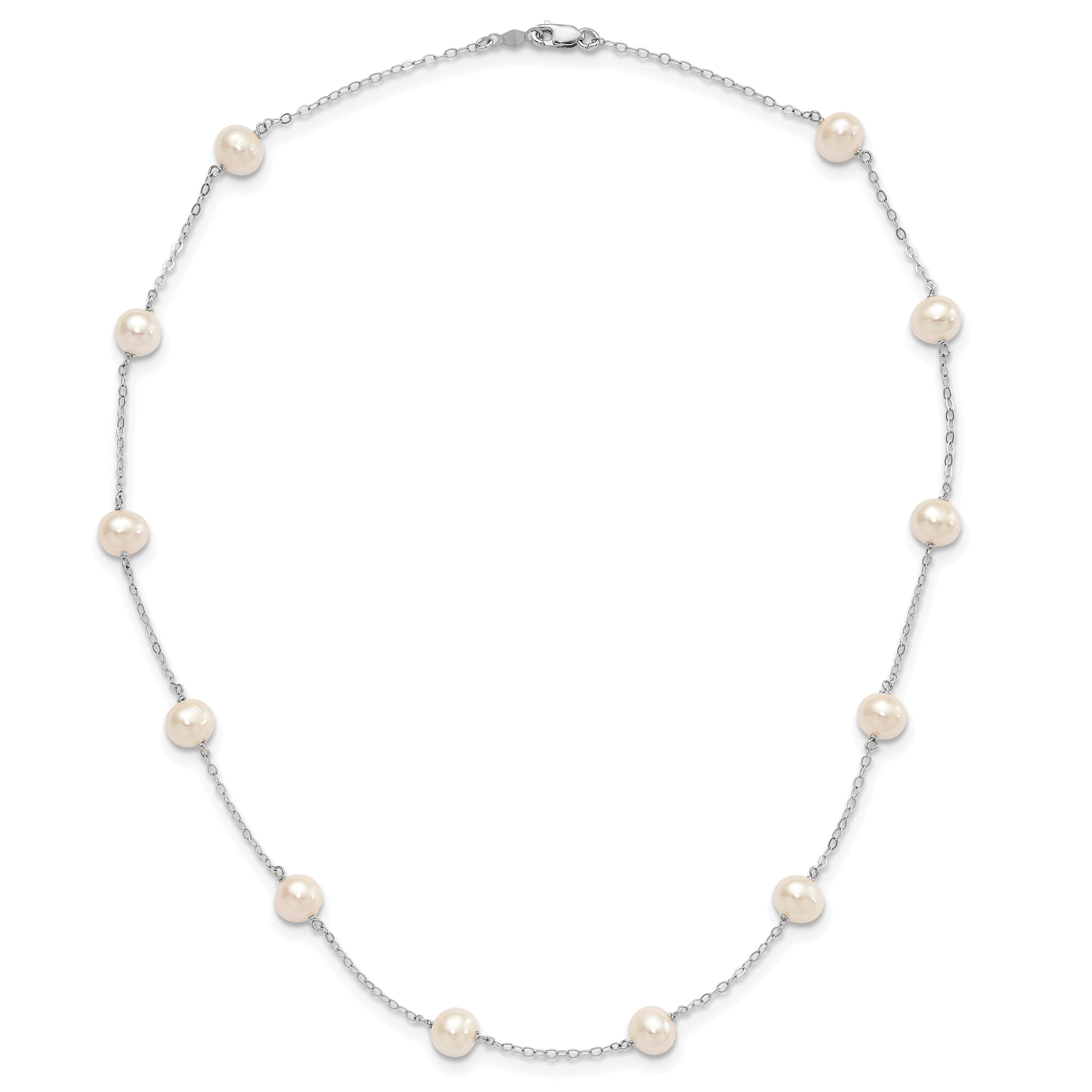 14K White Gold 5.5-6.5mm White Near Round Freshwater Cultured Pearl 12-station 16 inch Necklace