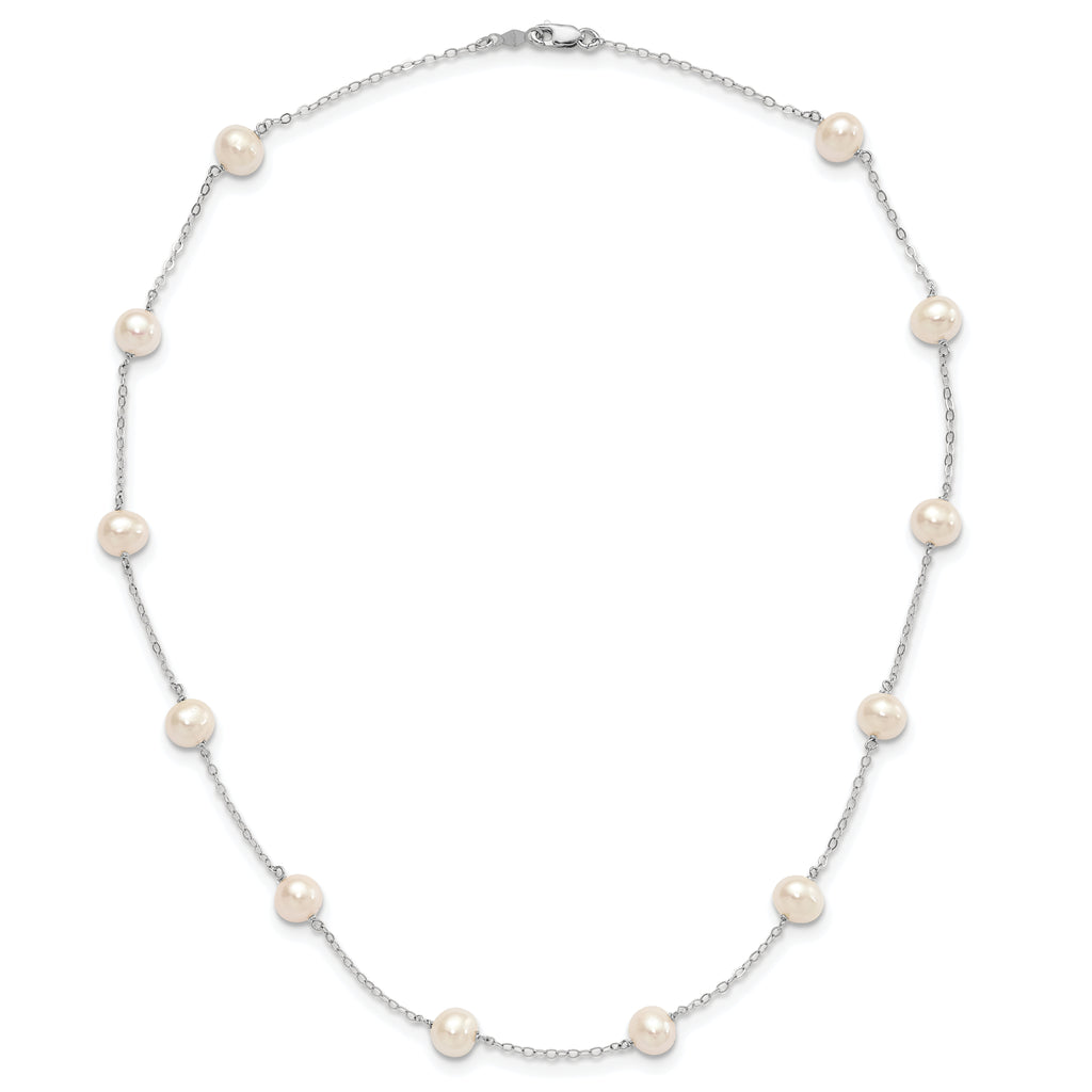14K White Gold White Freshwater Cultured Pearl Necklace 5.5-6.5mm