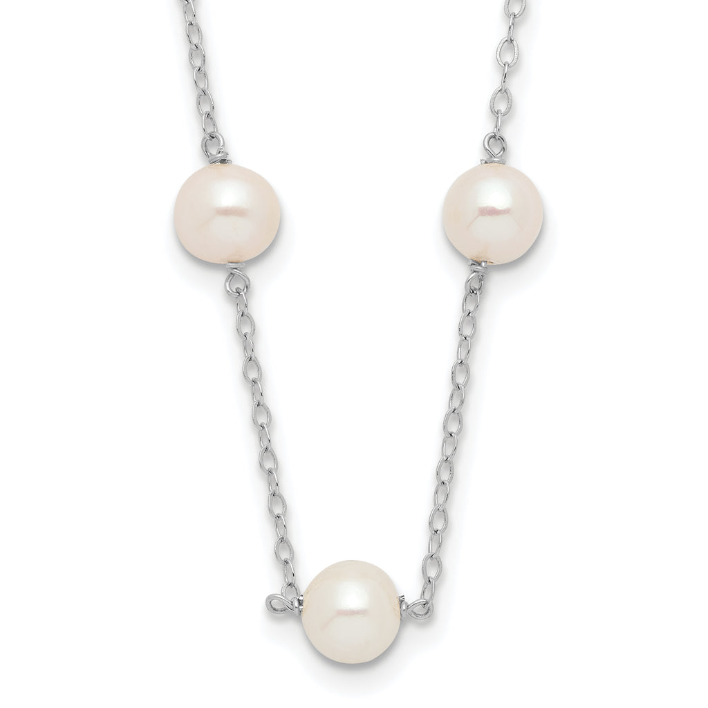 14k White Gold 5.5-6.5mm Near Round White Freshwater Cultured Pearl 12-station Necklace