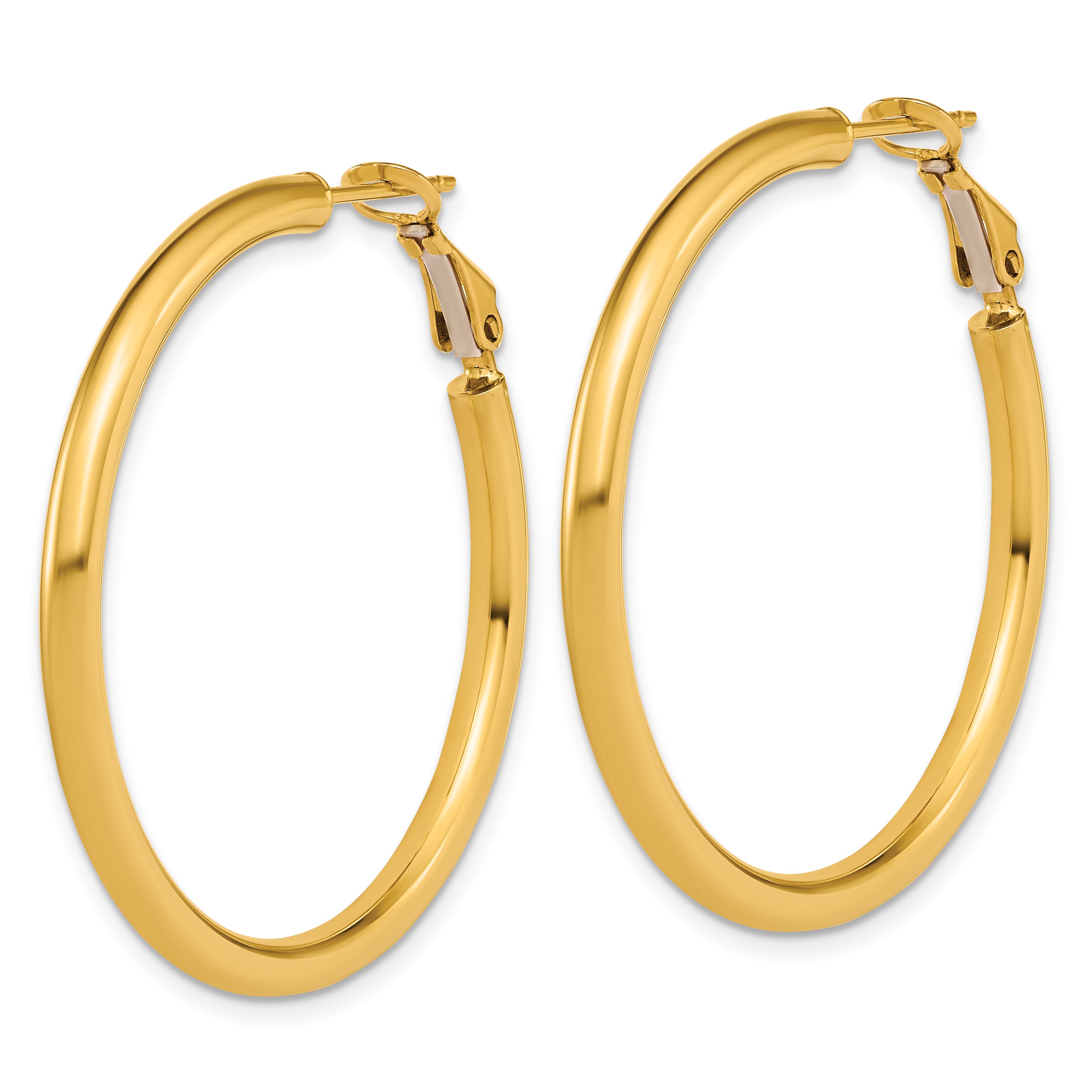 14k 3x40mm Polished Round Omega Back Hollow Hoop Earrings Secondary image
