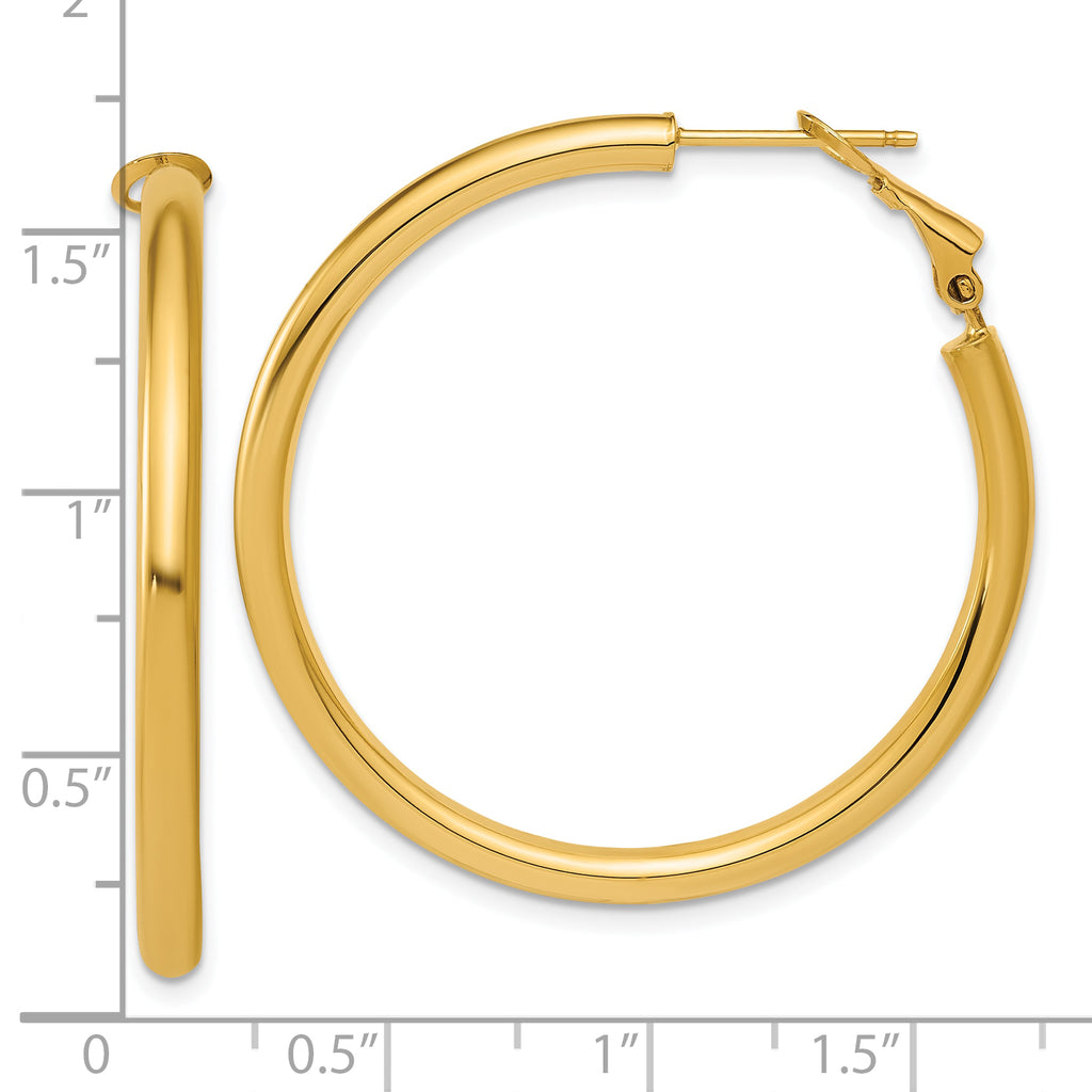 14k 3x40mm Polished Round Omega Back Hollow Hoop Earrings