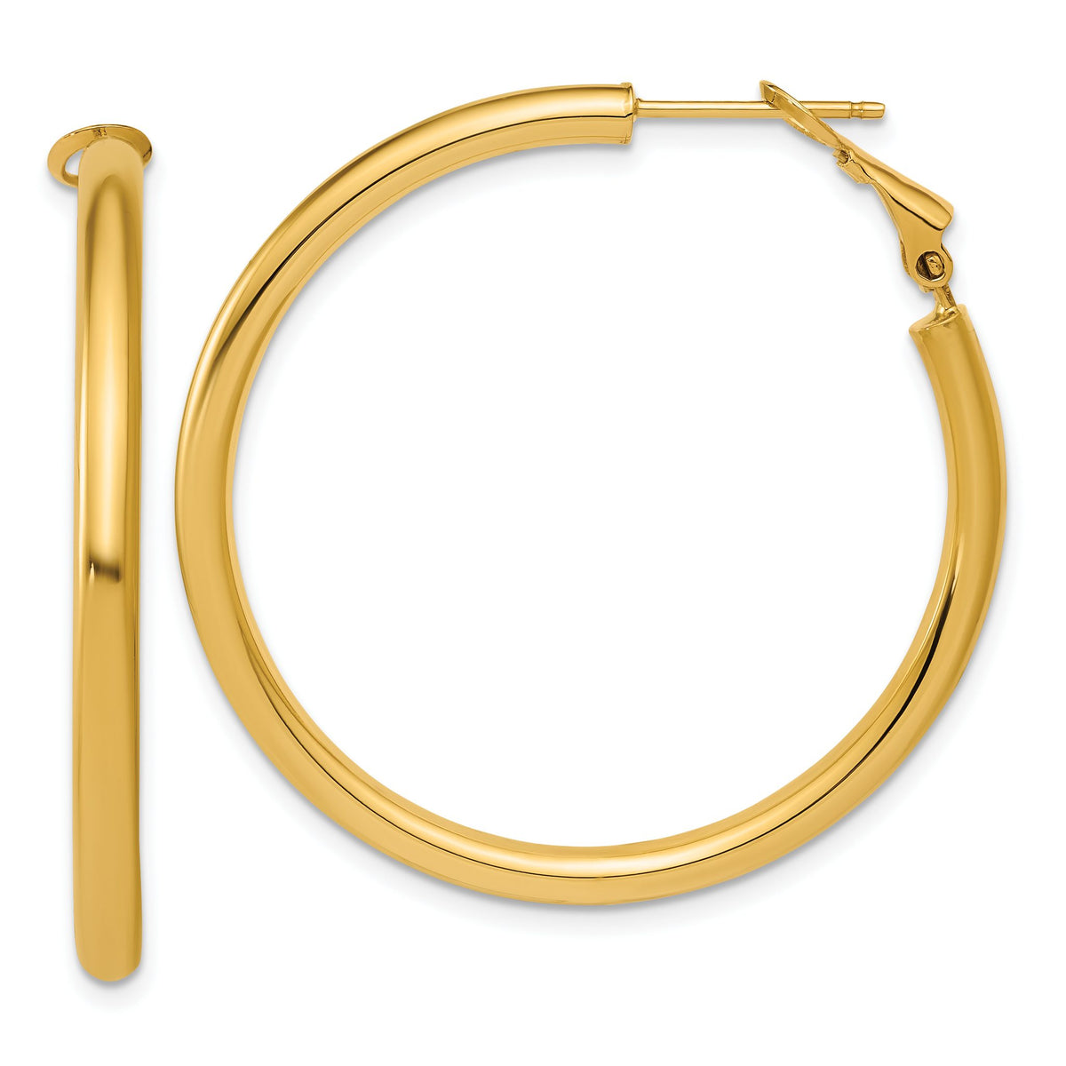 Round Omega Back Hoop Earrings in 14K Yellow Gold, 40mm - Sophia Jewelers Main image