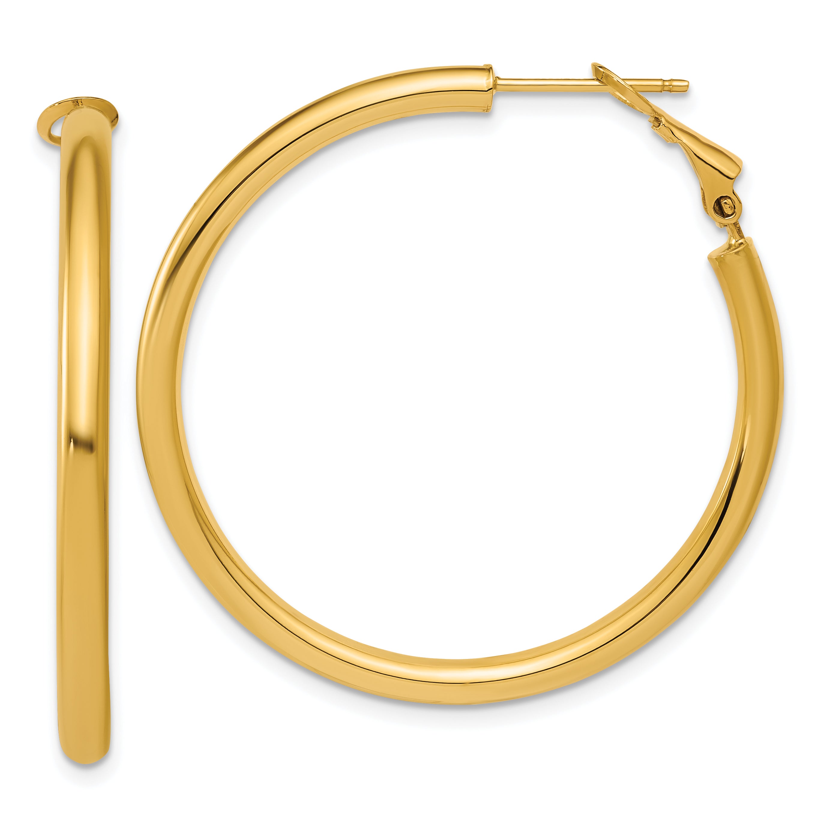 14k 3x40mm Polished Round Omega Back Hollow Hoop Earrings Main image