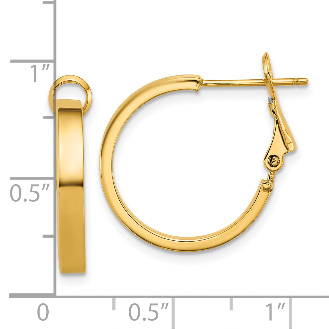 14k 3x20mm Polished Square Tube Round Omega Back Hoop Earrings