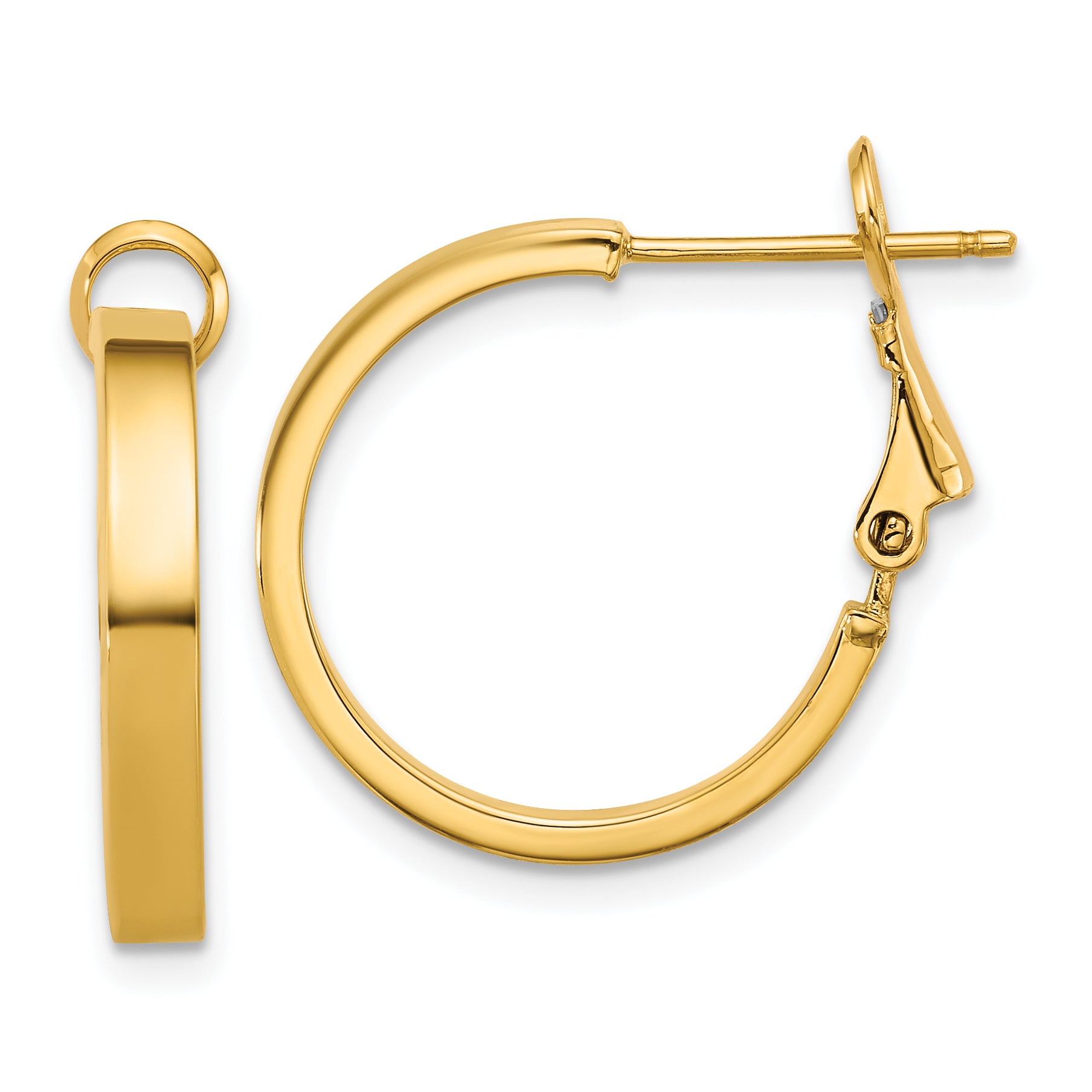 14k 3x20mm Polished Square Tube Round Omega Back Hoop Earrings
