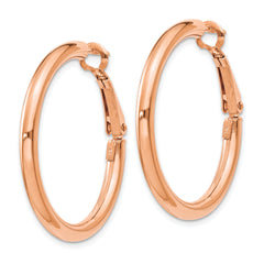 14k Rose Gold 3x25mm Polished Round Omega Back Hoop Earrings