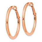 14k Rose Gold 3x30mm Polished Round Omega Back Hoop Earrings