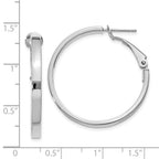 14k White Gold 3x25mm Polished Square Tube Round Hoop Earrings