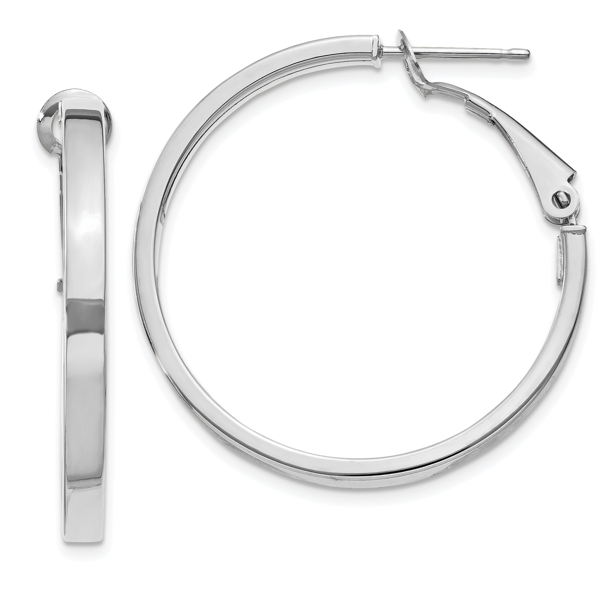 14k White Gold 3x25mm Polished Square Tube Round Hoop Earrings Main image