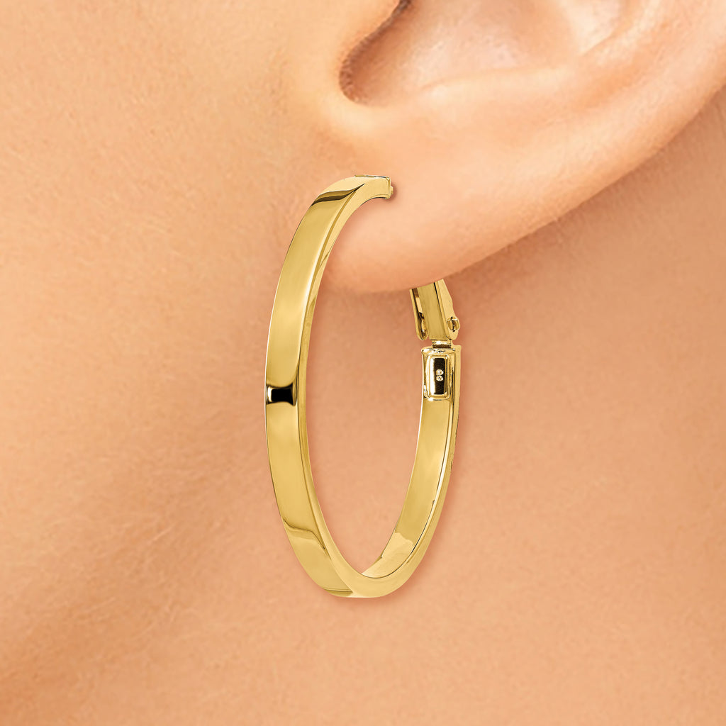 14k 3x30mm Polished Square Tube Round Hoop Earrings