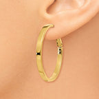 14k 3x30mm Polished Square Tube Round Hoop Earrings
