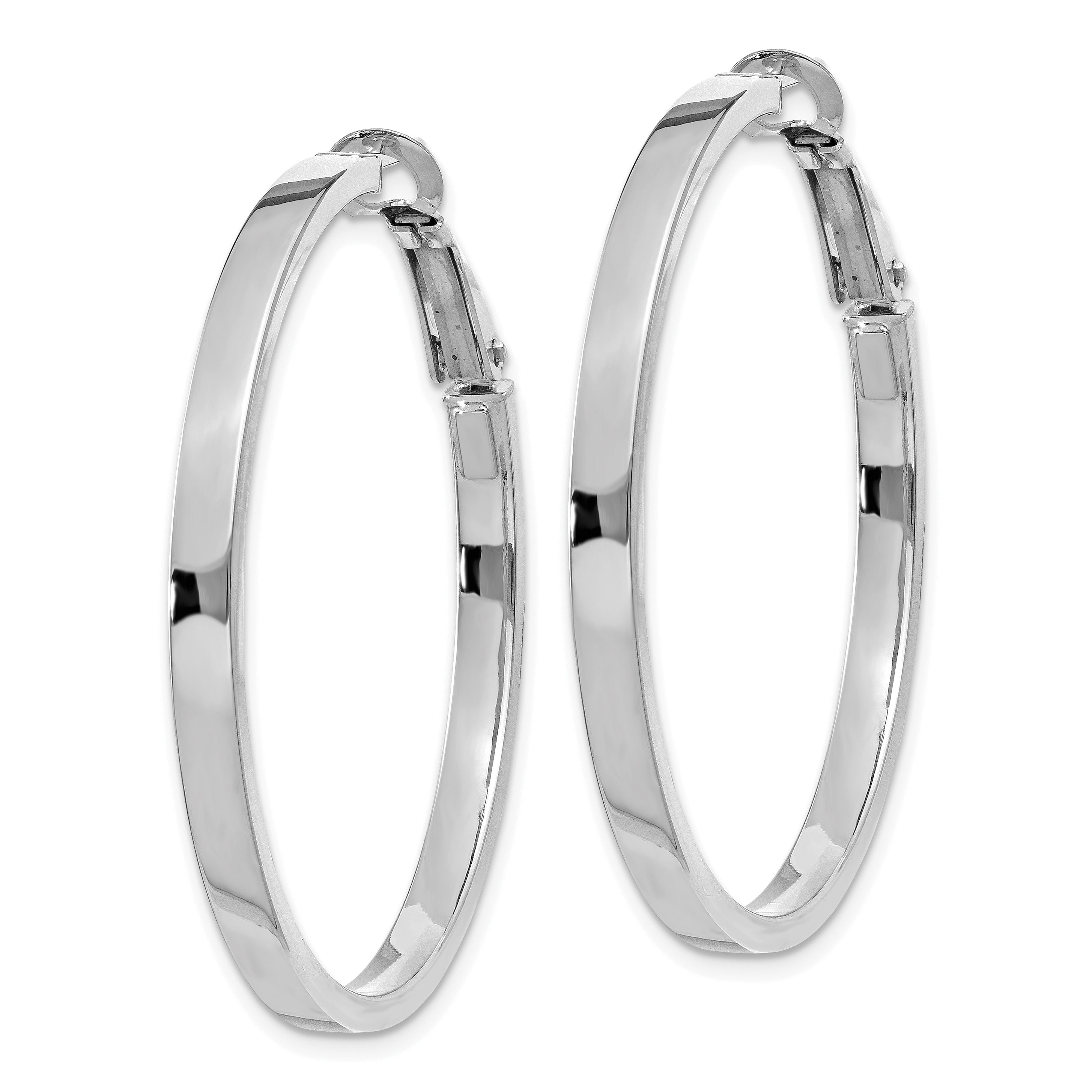 14k White Gold 3x37mm Polished Square Tube Round Hoop Earrings Secondary image