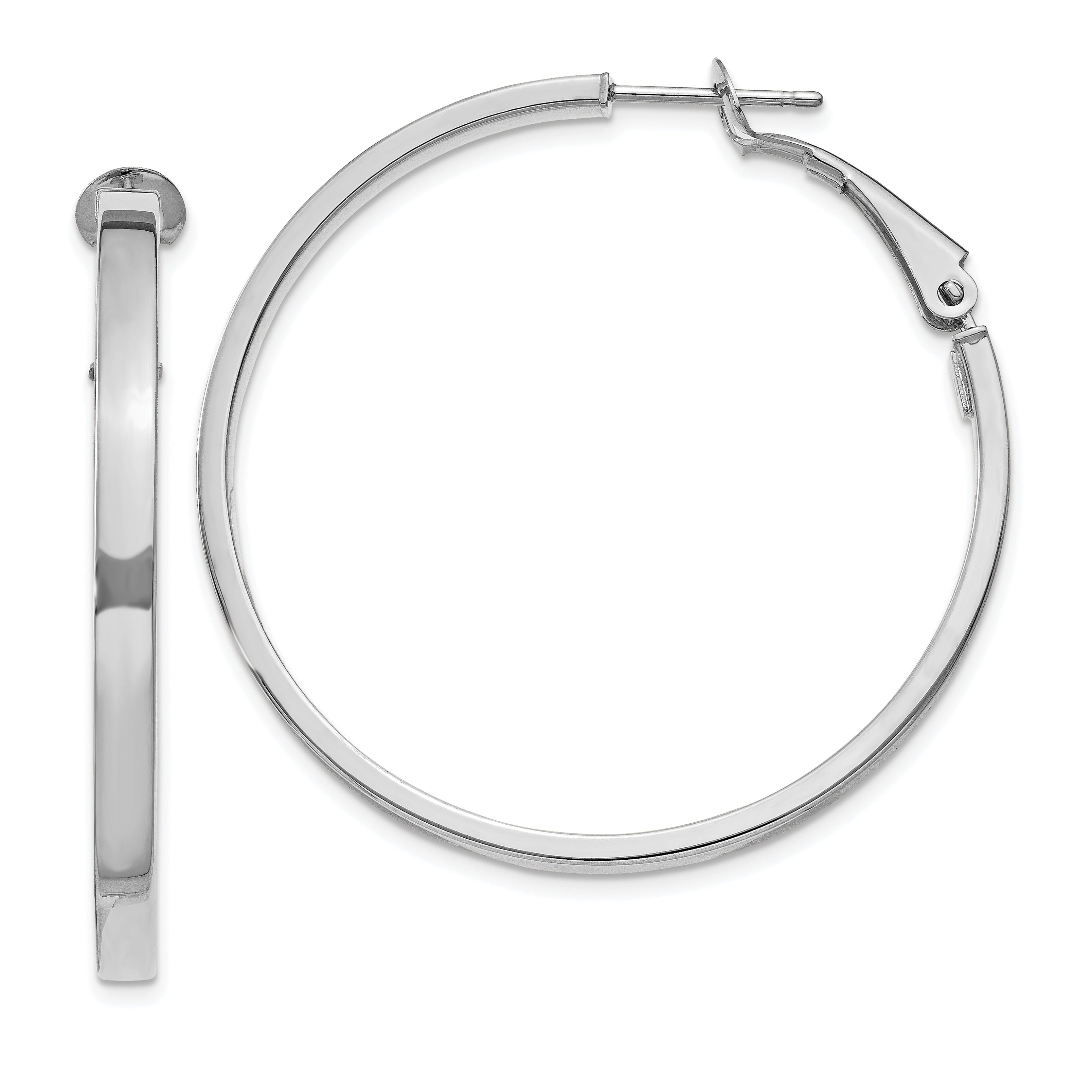 14k White Gold 3x37mm Polished Square Tube Round Hoop Earrings Main image