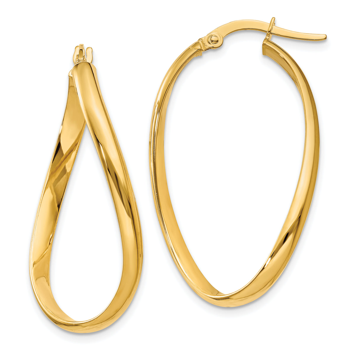14k 3mm Twisted Oval Hoop Earrings