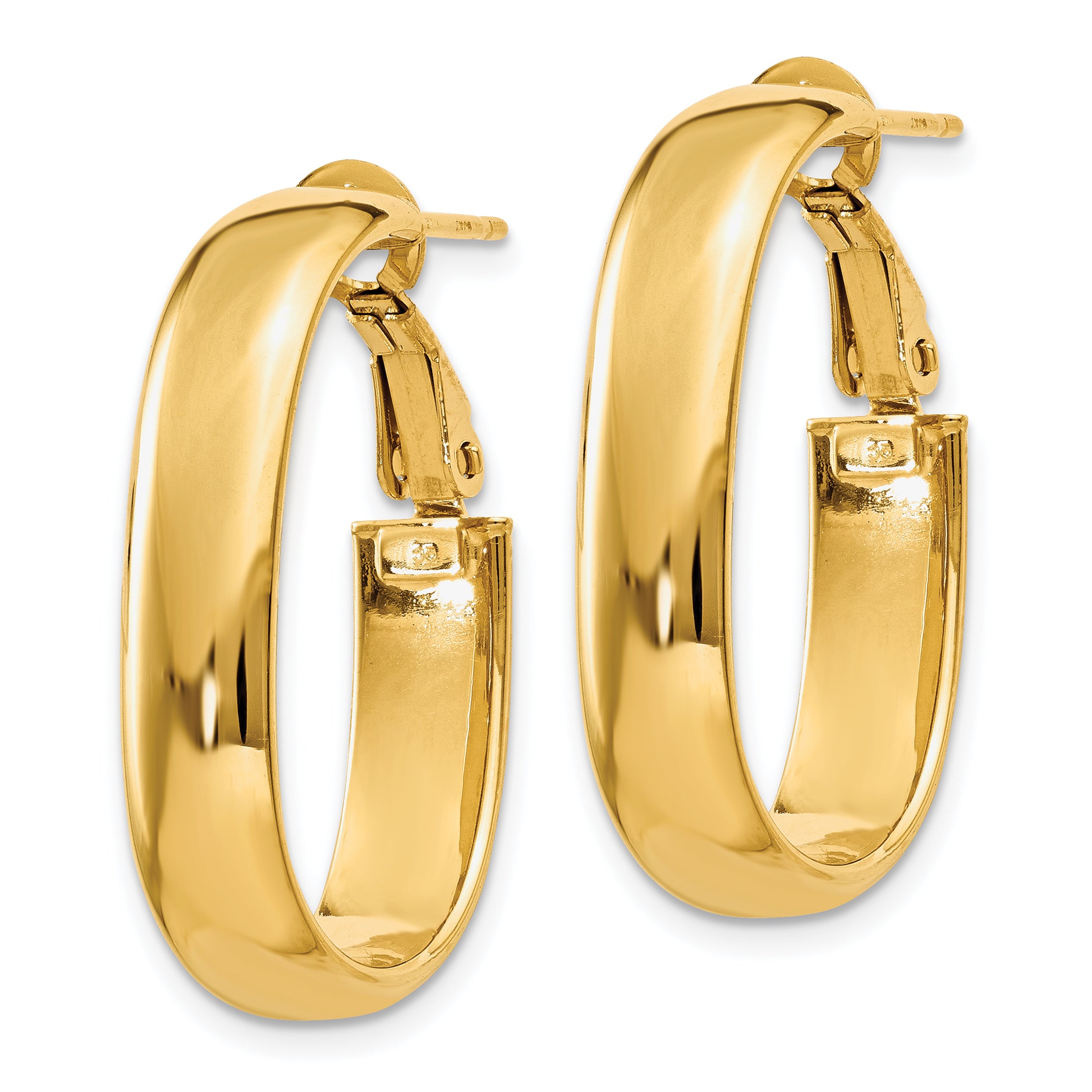 14k 5.75mm Oval Omega Back Hoop Earrings Secondary image