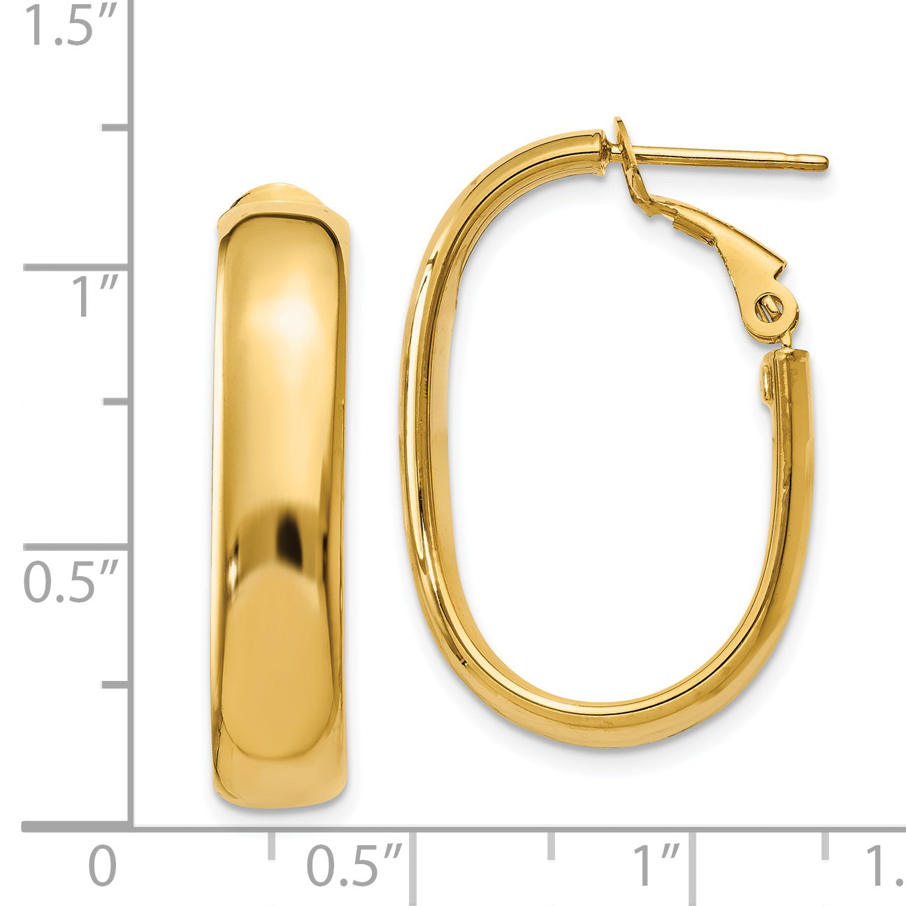 14k 5.75mm Oval Omega Back Hoop Earrings