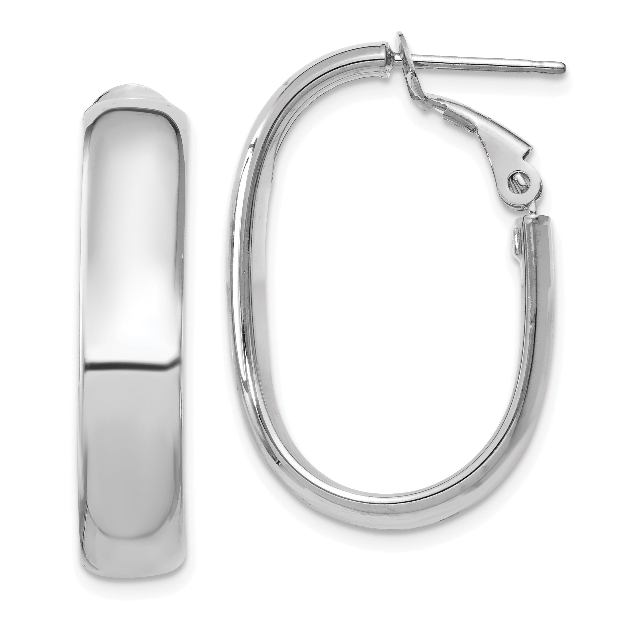14k 5.75mm White Gold Oval Omega Back Hoop Earrings