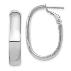 14k 5.75mm White Gold Oval Omega Back Hoop Earrings