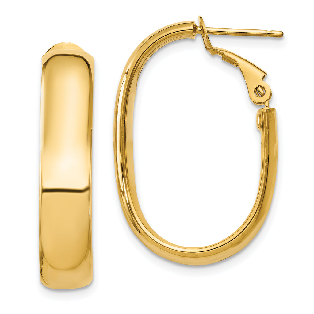 14k 5.75mm Oval Omega Back Hoop Earrings