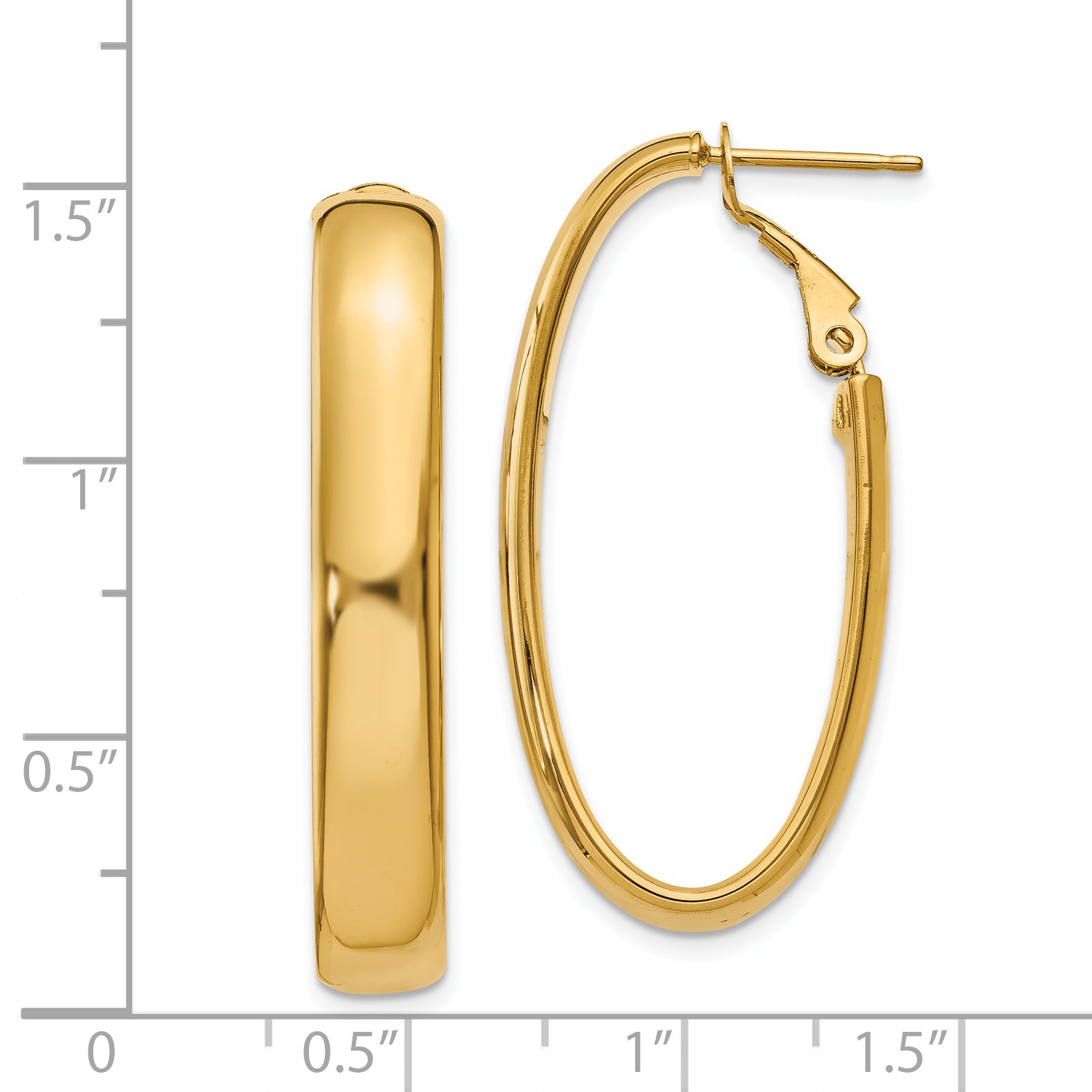 14k 5.75mm Oval Omega Back Hoop Earrings