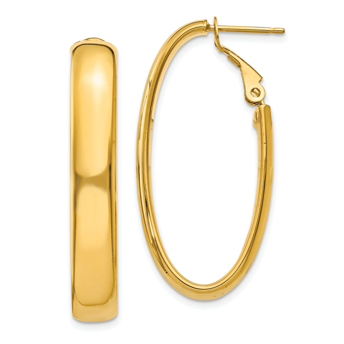 14k 5.75mm Oval Omega Back Hoop Earrings