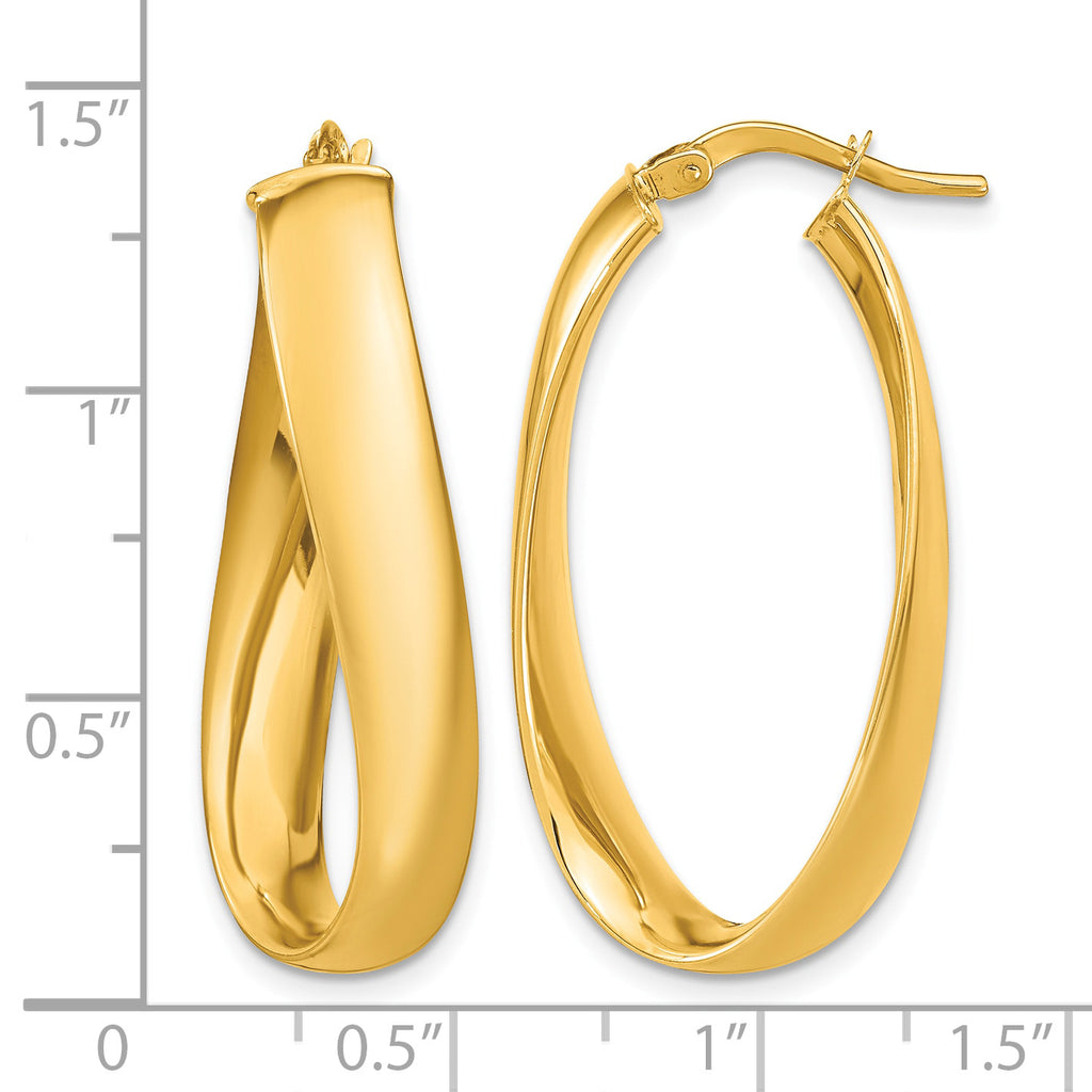 Twisted Oval Hoop Earrings in 14K Yellow Gold, 14mm - Sophia Jewelers