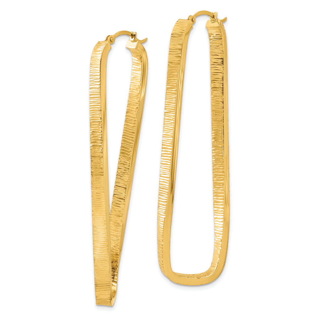 14k 4mm Textured Twisted Oval Hoop Earrings