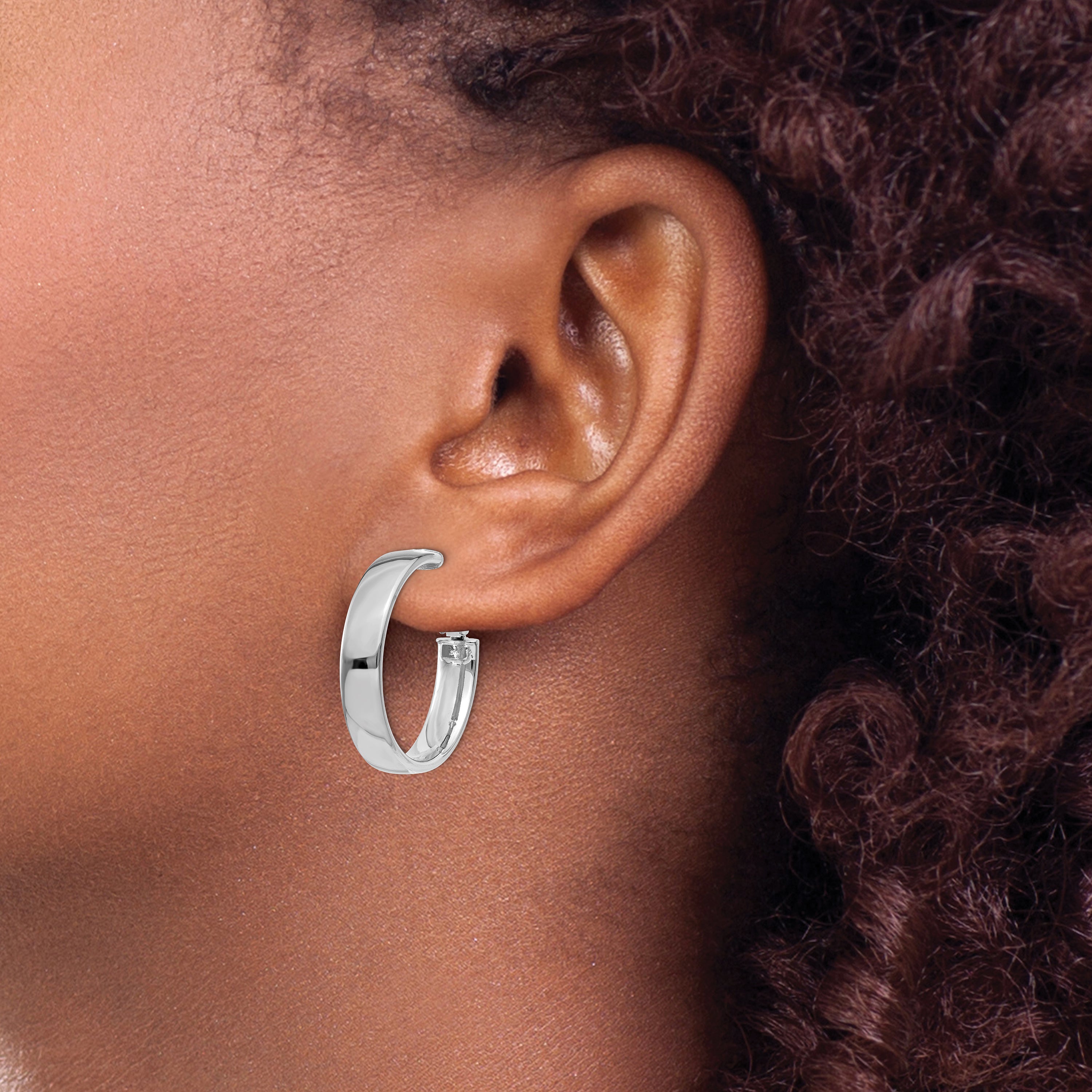 14k 5mm White Gold Omega Back Hoop Earrings