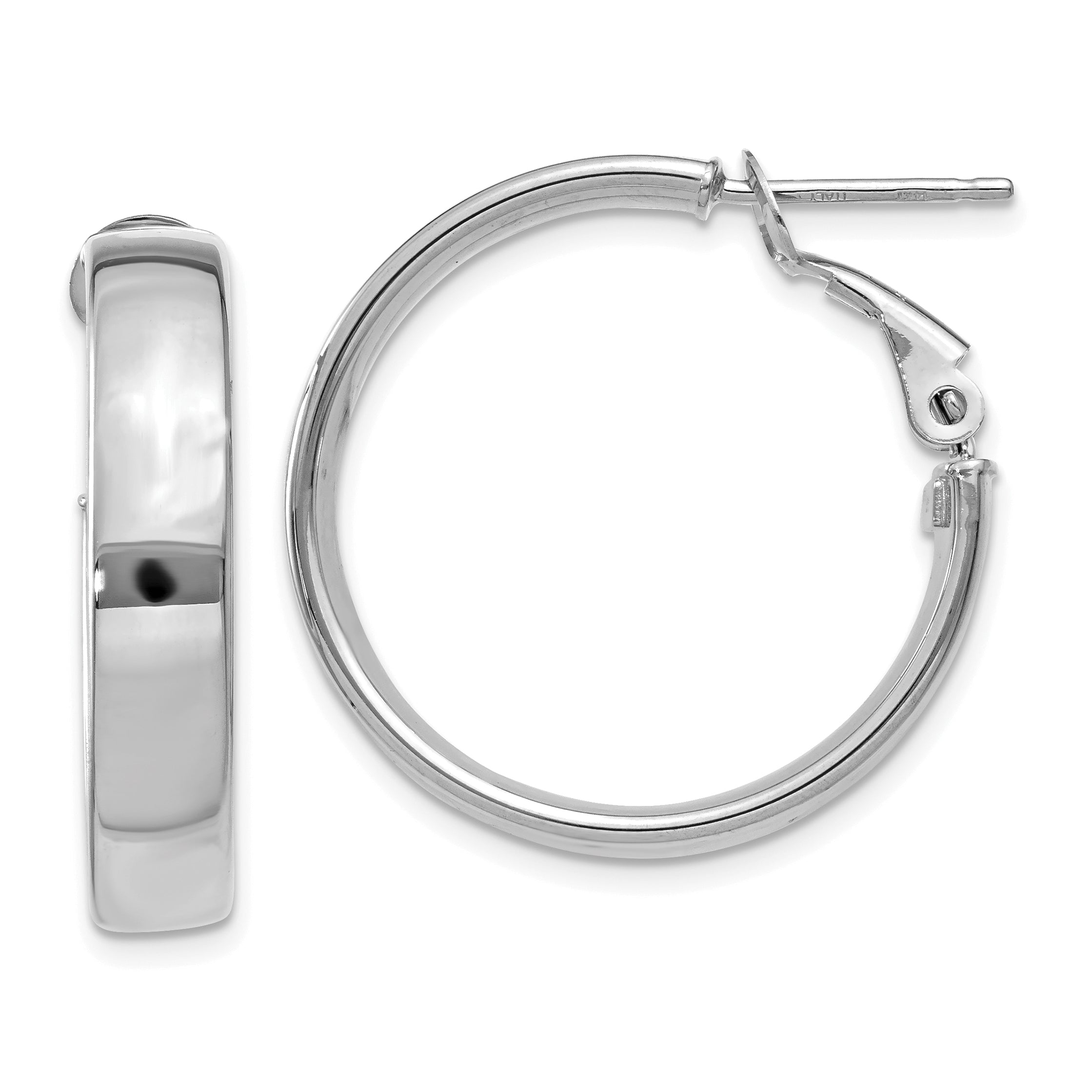 14k 5mm White Gold Omega Back Hoop Earrings Main image