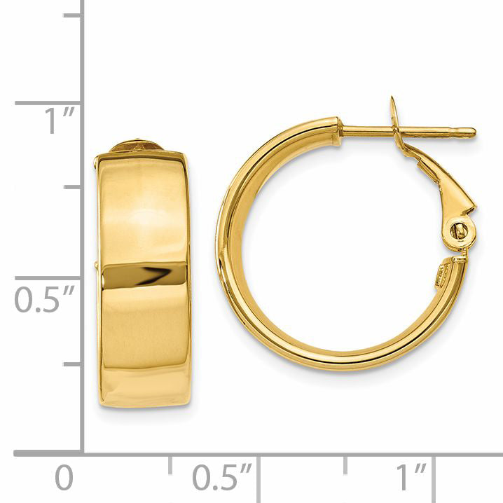 14k Polished 6.75mm Omega Back Hoop Earrings