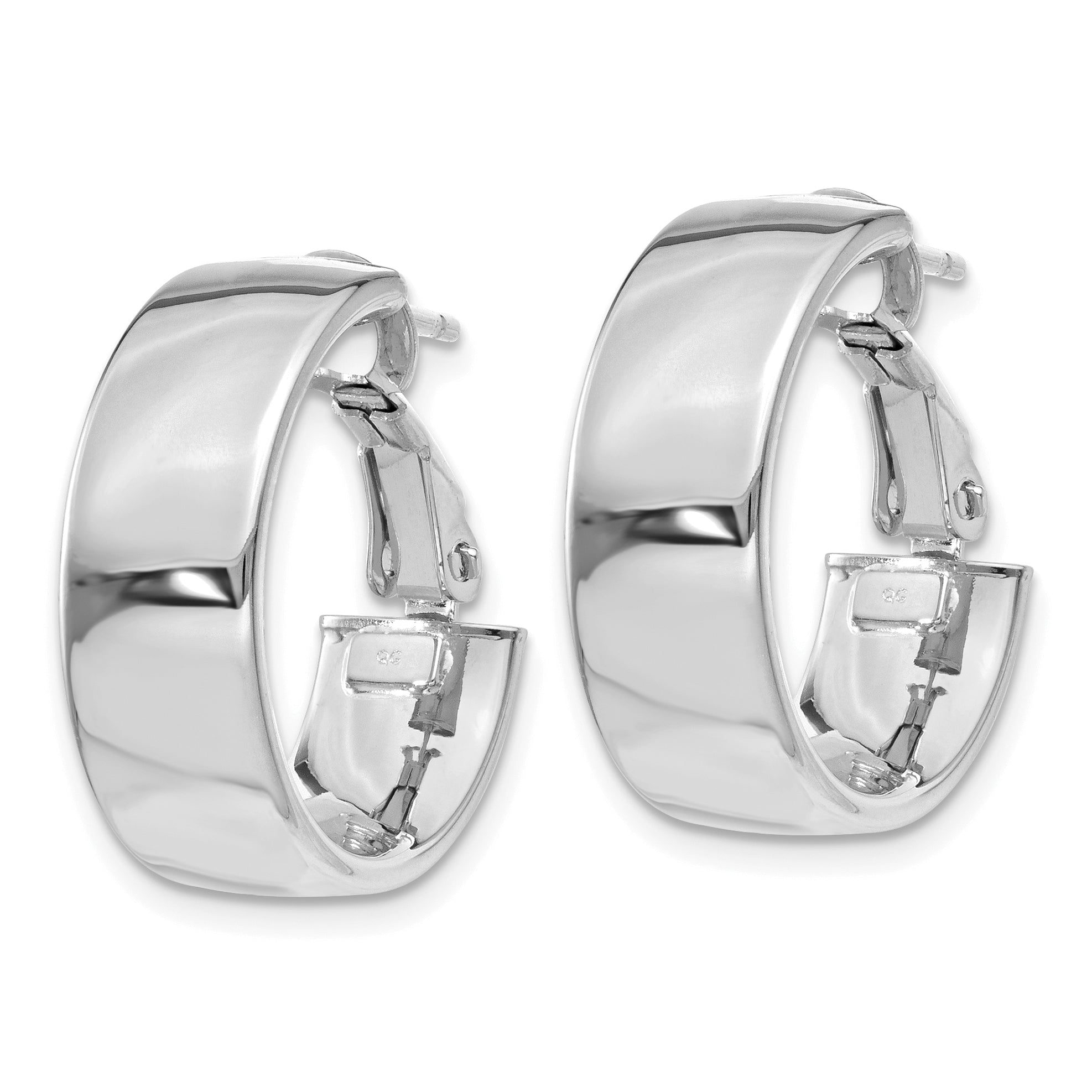 14k 6.75mm White Gold Omega Back Hoop Earrings Secondary image