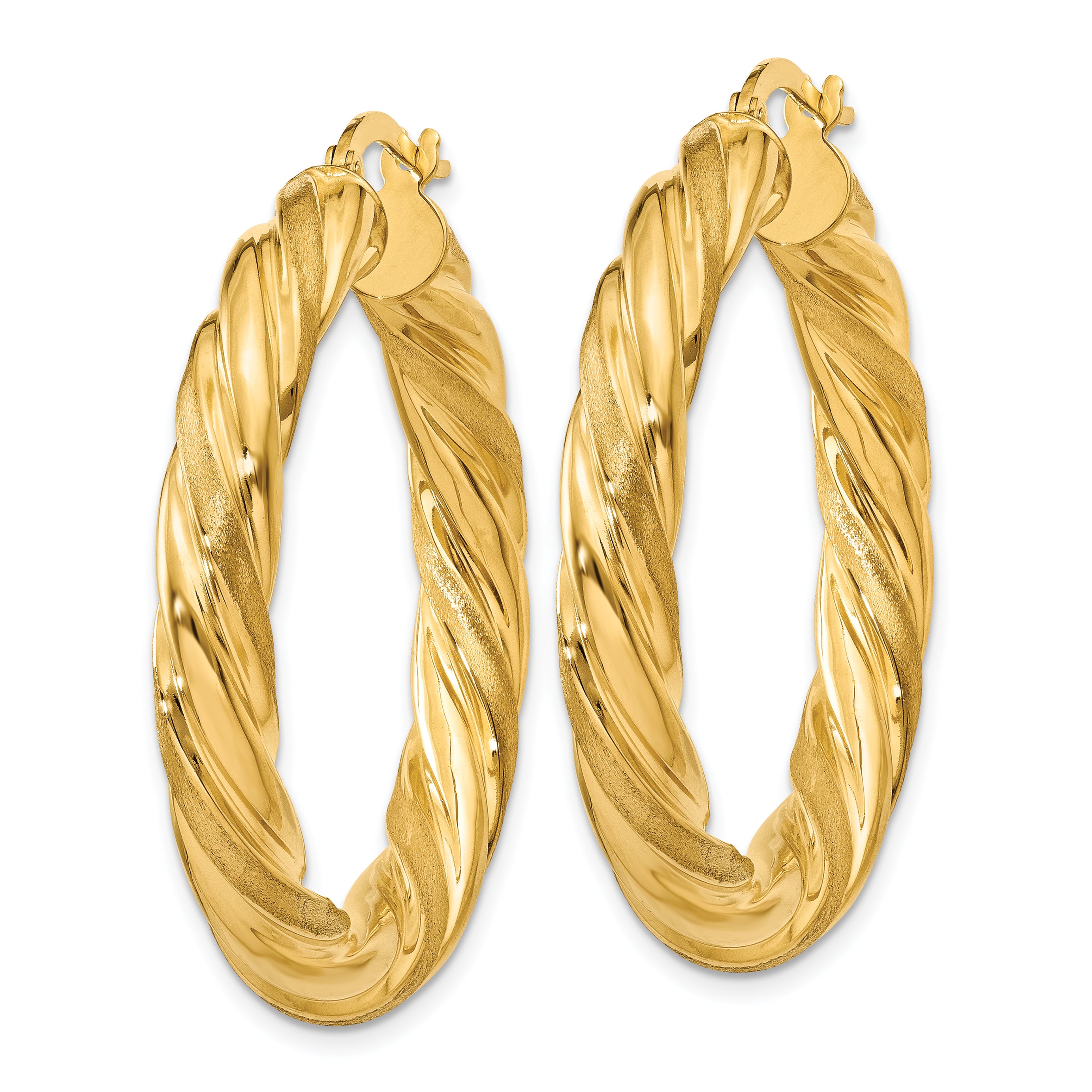 14k 5mm Satin & Polished Twisted Hoop Earrings