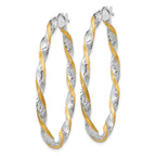 14k White Gold & Yellow Rhodium Twisted D/C Oval Hoop Earrings