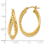 14k Textured and Polished Twist Oval Hoop Earrings