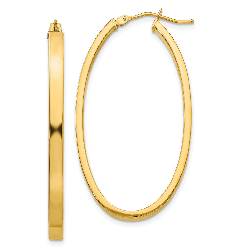 14ky 3mm Polished Oval Hoop Earrings