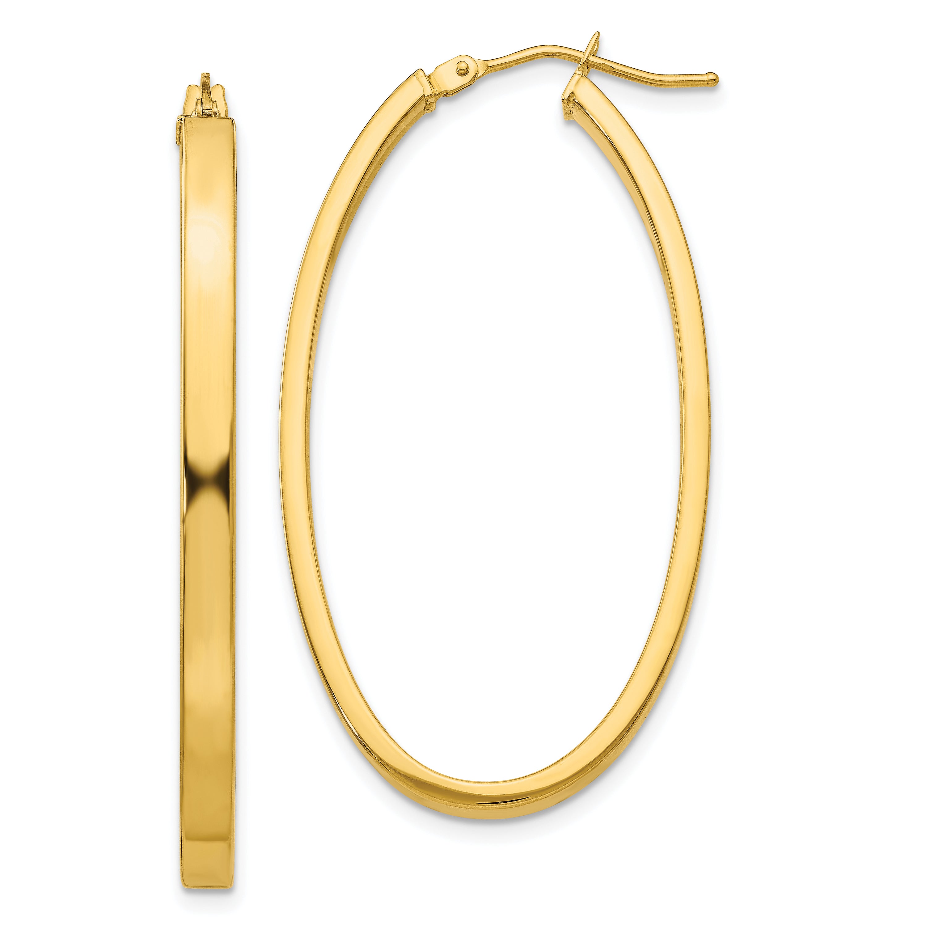 14ky 3mm Polished Oval Hoop Earrings