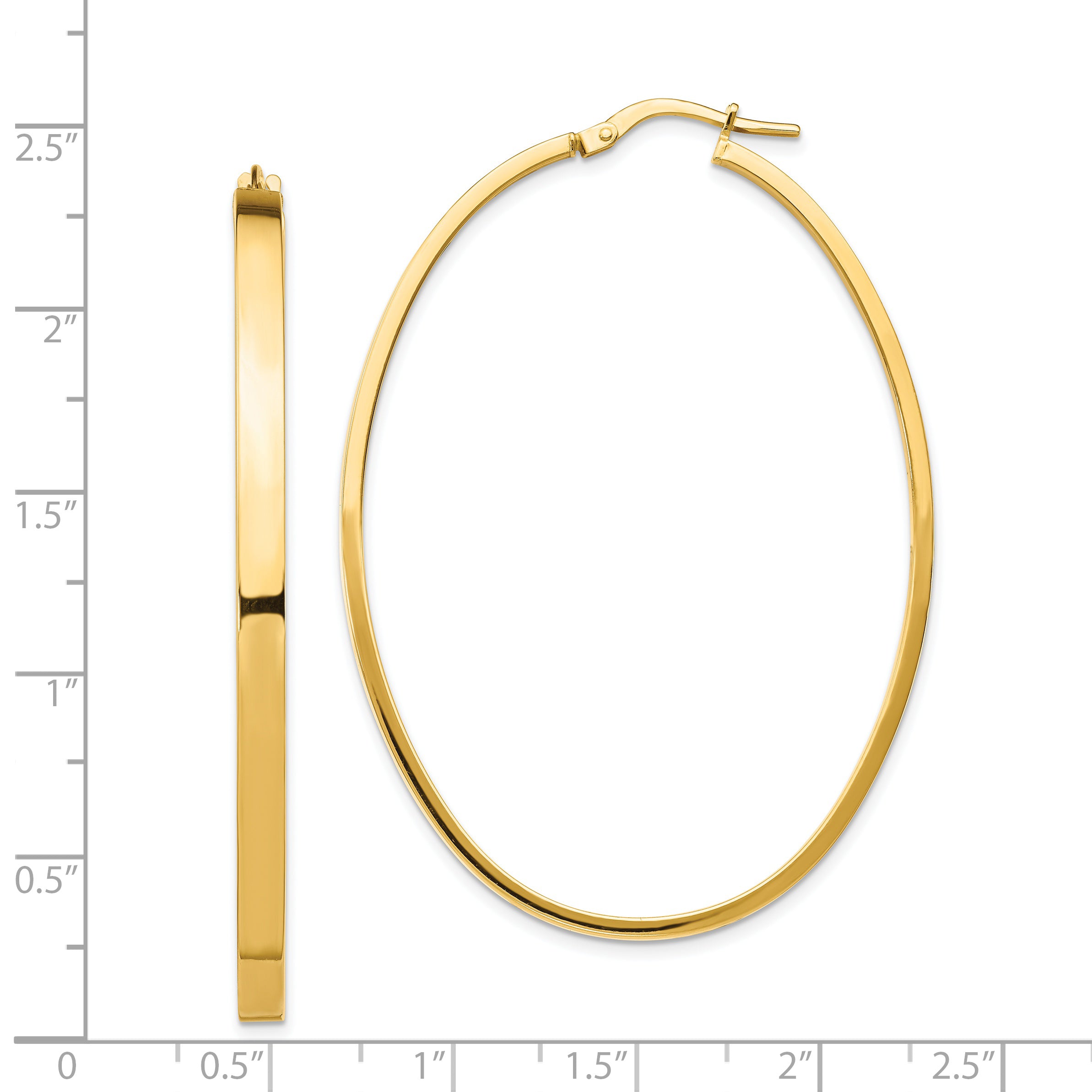 14ky 3mm Polished Large Oval Hoop Earrings