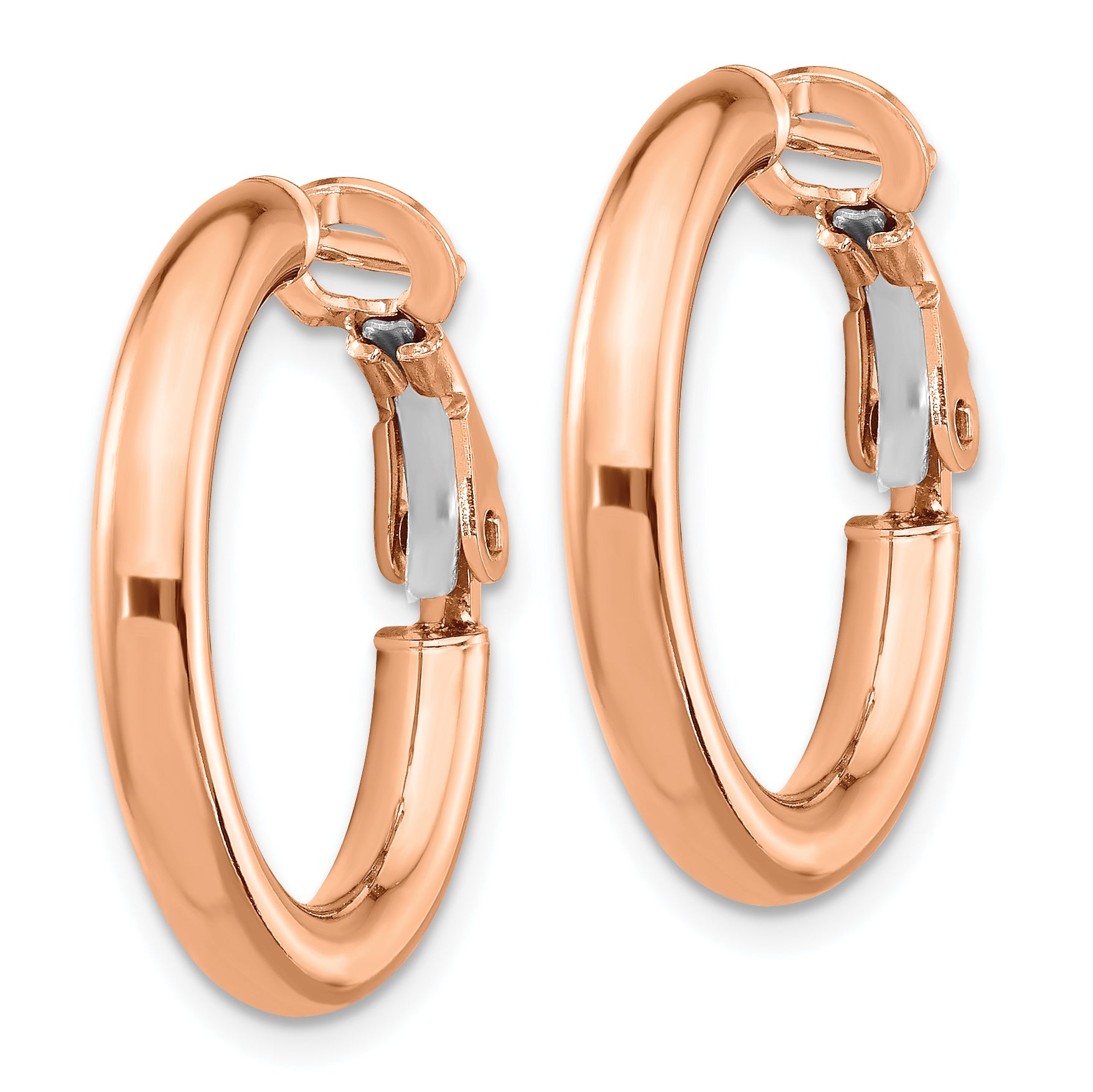 14k Rose Gold 3x15mm Polished Round Omega Back Hoop Earrings Secondary image