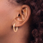 Round Omega Back Hoop Earrings in 14K Rose Gold, 22mm - Sophia Jewelers