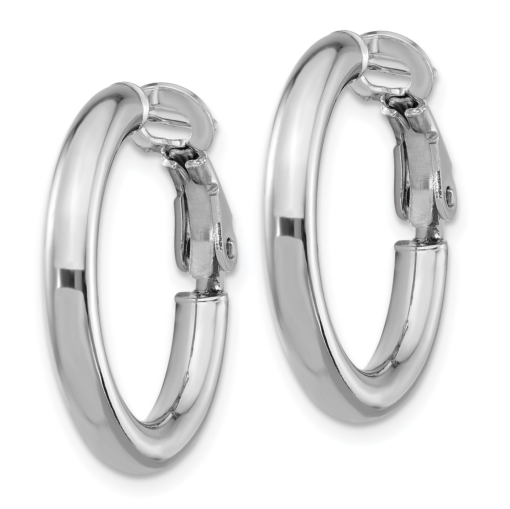 14k White Gold 3x15mm Polished Round Omega Back Hoop Earrings Secondary image